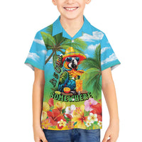 Always 5 O'clock Family Matching Off Shoulder Short Dress and Hawaiian Shirt Hawaiian Tropical Parrot LT9 Son's Shirt Blue - Polynesian Pride