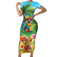 Always 5 O'clock Family Matching Short Sleeve Bodycon Dress and Hawaiian Shirt Hawaiian Tropical Parrot LT9 Mom's Dress Blue - Polynesian Pride