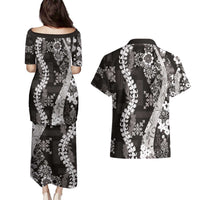 Hawaii Puakenikeni and Maile Lei Couples Matching Puletasi and Hawaiian Shirt Black Japanese Wave Style LT9 - Polynesian Pride