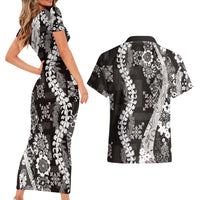 Hawaii Puakenikeni and Maile Lei Couples Matching Short Sleeve Bodycon Dress and Hawaiian Shirt Black Japanese Wave Style LT9 - Polynesian Pride