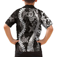 Hawaii Puakenikeni and Maile Lei Family Matching Off The Shoulder Long Sleeve Dress and Hawaiian Shirt Black Japanese Wave Style LT9 - Polynesian Pride