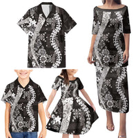Hawaii Puakenikeni and Maile Lei Family Matching Puletasi and Hawaiian Shirt Black Japanese Wave Style LT9 - Polynesian Pride