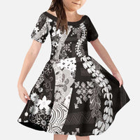 Hawaii Puakenikeni and Maile Lei Family Matching Tank Maxi Dress and Hawaiian Shirt Black Japanese Wave Style LT9 Daughter's Dress Black - Polynesian Pride