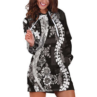 Hawaii Puakenikeni and Maile Lei Hoodie Dress Black Japanese Wave Style LT9 Black - Polynesian Pride