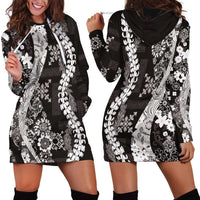 Hawaii Puakenikeni and Maile Lei Hoodie Dress Black Japanese Wave Style LT9 - Polynesian Pride