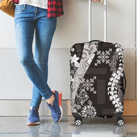 Hawaii Puakenikeni and Maile Lei Luggage Cover Black Japanese Wave Style - Polynesian Pride