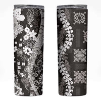 Hawaii Puakenikeni and Maile Lei Skinny Tumbler Black Japanese Wave Style LT9 Black - Polynesian Pride