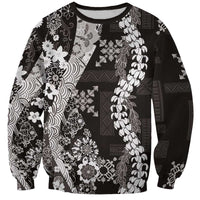 Hawaii Puakenikeni and Maile Lei Sweatshirt Black Japanese Wave Style - Polynesian Pride