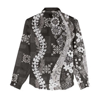 Hawaii Puakenikeni and Maile Lei Women Casual Shirt Black Japanese Wave Style - Polynesian Pride