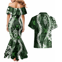 Hawaii Puakenikeni and Maile Lei Couples Matching Mermaid Dress and Hawaiian Shirt Green Japanese Wave Style LT9 - Polynesian Pride