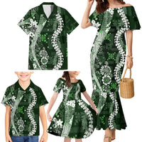 Hawaii Puakenikeni and Maile Lei Family Matching Mermaid Dress and Hawaiian Shirt Green Japanese Wave Style LT9 - Polynesian Pride