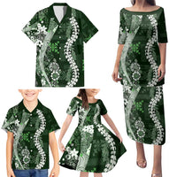 Hawaii Puakenikeni and Maile Lei Family Matching Puletasi and Hawaiian Shirt Green Japanese Wave Style LT9 - Polynesian Pride