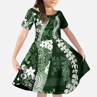Hawaii Puakenikeni and Maile Lei Family Matching Tank Maxi Dress and Hawaiian Shirt Green Japanese Wave Style LT9 Daughter's Dress Green - Polynesian Pride