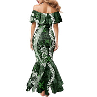 Hawaii Puakenikeni and Maile Lei Mermaid Dress Green Japanese Wave Style LT9 - Polynesian Pride