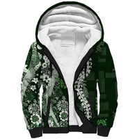 Hawaii Puakenikeni and Maile Lei Sherpa Hoodie Green Japanese Wave Style LT9 Unisex Green - Polynesian Pride