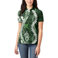 Hawaii Puakenikeni and Maile Lei Women Polo Shirt Green Japanese Wave Style - Polynesian Pride