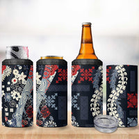 Hawaii Puakenikeni and Maile Lei 4 in 1 Can Cooler Tumbler Navy Blue Japanese Wave Style LT9 - Polynesian Pride