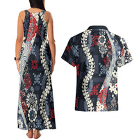 Hawaii Puakenikeni and Maile Lei Couples Matching Tank Maxi Dress and Hawaiian Shirt Navy Blue Japanese Wave Style LT9 - Polynesian Pride
