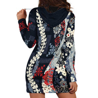 Hawaii Puakenikeni and Maile Lei Hoodie Dress Navy Blue Japanese Wave Style LT9 - Polynesian Pride