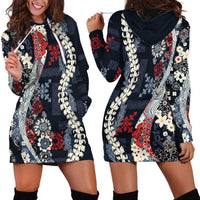 Hawaii Puakenikeni and Maile Lei Hoodie Dress Navy Blue Japanese Wave Style LT9 - Polynesian Pride