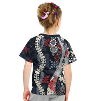 Hawaii Puakenikeni and Maile Lei Kid T Shirt Navy Blue Japanese Wave Style - Polynesian Pride