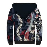 Hawaii Puakenikeni and Maile Lei Sherpa Hoodie Navy Blue Japanese Wave Style LT9 - Polynesian Pride