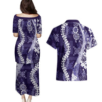 Hawaii Puakenikeni and Maile Lei Couples Matching Puletasi and Hawaiian Shirt Purple Japanese Wave Style LT9 - Polynesian Pride