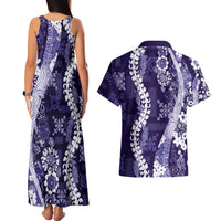 Hawaii Puakenikeni and Maile Lei Couples Matching Tank Maxi Dress and Hawaiian Shirt Purple Japanese Wave Style LT9 - Polynesian Pride