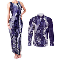 Hawaii Puakenikeni and Maile Lei Couples Matching Tank Maxi Dress and Long Sleeve Button Shirt Purple Japanese Wave Style LT9 Purple - Polynesian Pride