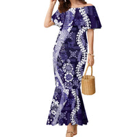 Hawaii Puakenikeni and Maile Lei Family Matching Mermaid Dress and Hawaiian Shirt Purple Japanese Wave Style LT9 Mom's Dress Purple - Polynesian Pride