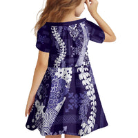Hawaii Puakenikeni and Maile Lei Family Matching Off Shoulder Maxi Dress and Hawaiian Shirt Purple Japanese Wave Style LT9 - Polynesian Pride