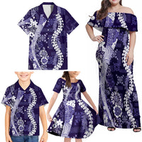 Hawaii Puakenikeni and Maile Lei Family Matching Off Shoulder Maxi Dress and Hawaiian Shirt Purple Japanese Wave Style LT9 - Polynesian Pride