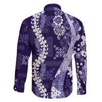 Hawaii Puakenikeni and Maile Lei Family Matching Off Shoulder Short Dress and Hawaiian Shirt Purple Japanese Wave Style LT9 - Polynesian Pride