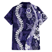 Hawaii Puakenikeni and Maile Lei Family Matching Short Sleeve Bodycon Dress and Hawaiian Shirt Purple Japanese Wave Style LT9 - Polynesian Pride