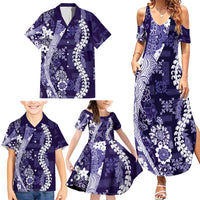 Hawaii Puakenikeni and Maile Lei Family Matching Summer Maxi Dress and Hawaiian Shirt Purple Japanese Wave Style LT9 - Polynesian Pride