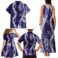 Hawaii Puakenikeni and Maile Lei Family Matching Tank Maxi Dress and Hawaiian Shirt Purple Japanese Wave Style LT9 - Polynesian Pride