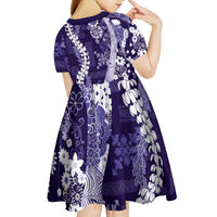 Hawaii Puakenikeni and Maile Lei Kid Short Sleeve Dress Purple Japanese Wave Style LT9 - Polynesian Pride
