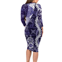 Hawaii Puakenikeni and Maile Lei Long Sleeve Bodycon Dress Purple Japanese Wave Style LT9 - Polynesian Pride