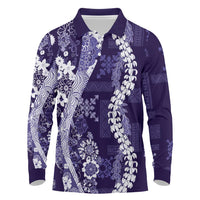 Hawaii Puakenikeni and Maile Lei Long Sleeve Polo Shirt Purple Japanese Wave Style LT9 Purple - Polynesian Pride