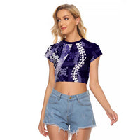 Hawaii Puakenikeni and Maile Lei Raglan Cropped T Shirt Purple Japanese Wave Style LT9 Female Purple - Polynesian Pride