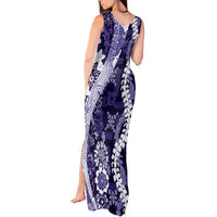 Hawaii Puakenikeni and Maile Lei Tank Maxi Dress Purple Japanese Wave Style LT9 - Polynesian Pride