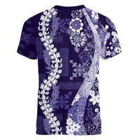 Hawaii Puakenikeni and Maile Lei Women V-Neck T-Shirt Purple Japanese Wave Style LT9 - Polynesian Pride