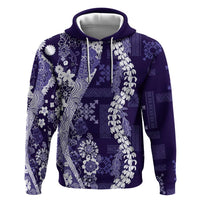 Hawaii Puakenikeni and Maile Lei Zip Hoodie Purple Japanese Wave Style LT9 Pullover Hoodie Purple - Polynesian Pride