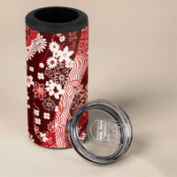 Hawaii Puakenikeni and Maile Lei 4 in 1 Can Cooler Tumbler Red Japanese Wave Style LT9 - Polynesian Pride
