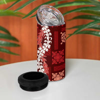 Hawaii Puakenikeni and Maile Lei 4 in 1 Can Cooler Tumbler Red Japanese Wave Style LT9 - Polynesian Pride