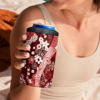 Hawaii Puakenikeni and Maile Lei 4 in 1 Can Cooler Tumbler Red Japanese Wave Style LT9 - Polynesian Pride