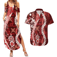 Hawaii Puakenikeni and Maile Lei Couples Matching Summer Maxi Dress and Hawaiian Shirt Red Japanese Wave Style LT9 Red - Polynesian Pride