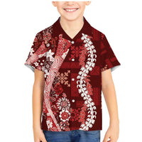Hawaii Puakenikeni and Maile Lei Family Matching Mermaid Dress and Hawaiian Shirt Red Japanese Wave Style LT9 Son's Shirt Red - Polynesian Pride