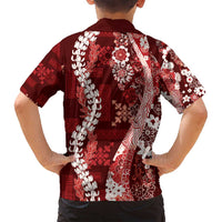 Hawaii Puakenikeni and Maile Lei Family Matching Off Shoulder Maxi Dress and Hawaiian Shirt Red Japanese Wave Style LT9 - Polynesian Pride