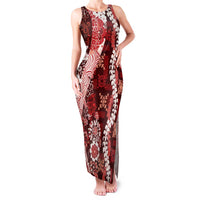 Hawaii Puakenikeni and Maile Lei Family Matching Tank Maxi Dress and Hawaiian Shirt Red Japanese Wave Style LT9 Mom's Dress Red - Polynesian Pride